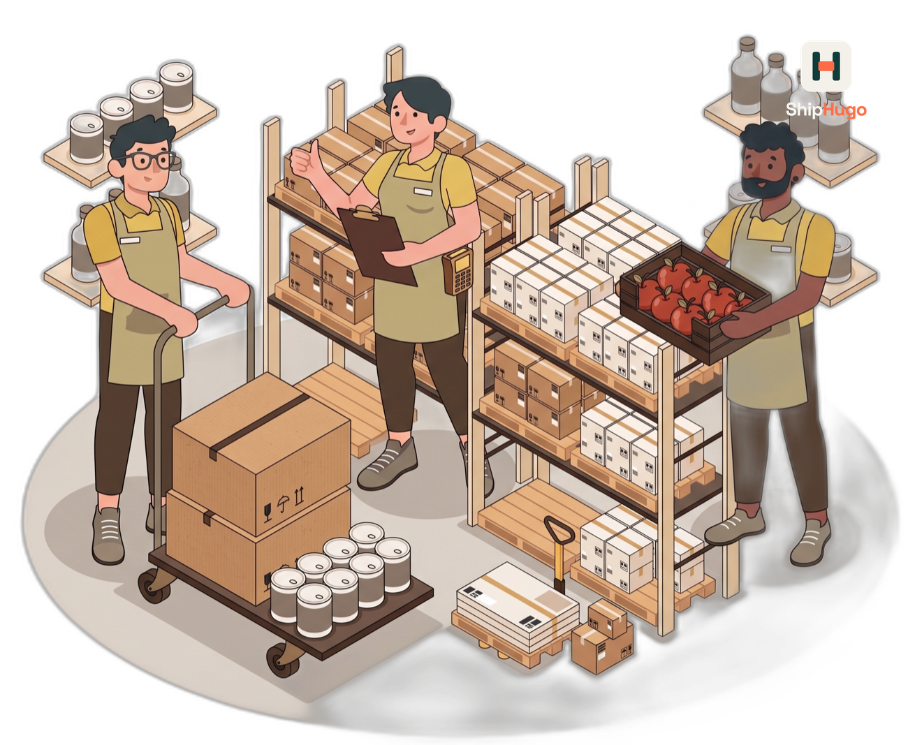 Illustration of a fulfillment team picking and checking orders